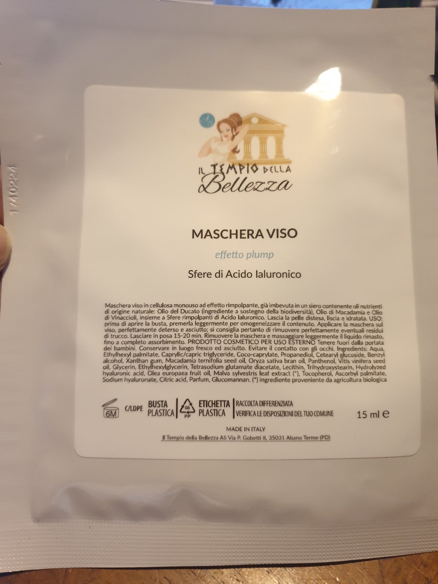 Maschera Viso in cellulosa monouso Effetto plump